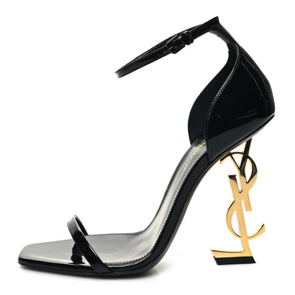 Saint Laurent Patent Calfskin Opyum 110 Sandals 37.5 Black Gold 1 of 9