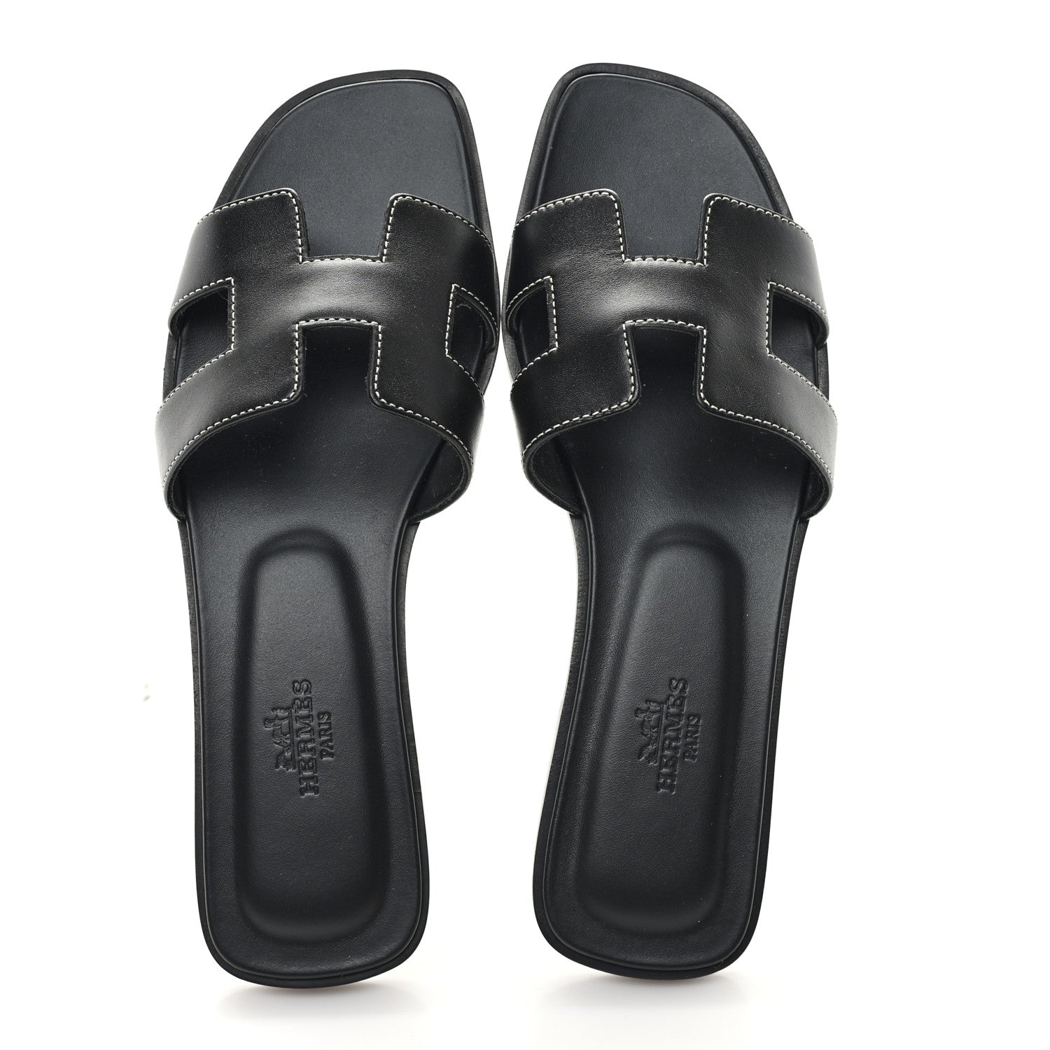 Hermes Box Calfskin Oran Sandals 38 Black 2 of 10