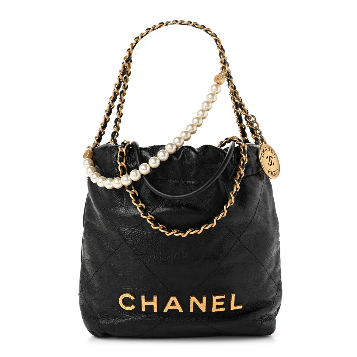 Chanel Shiny Crumpled Calfskin Quilted Pearl Mini Chanel 22 Black 1 of 10