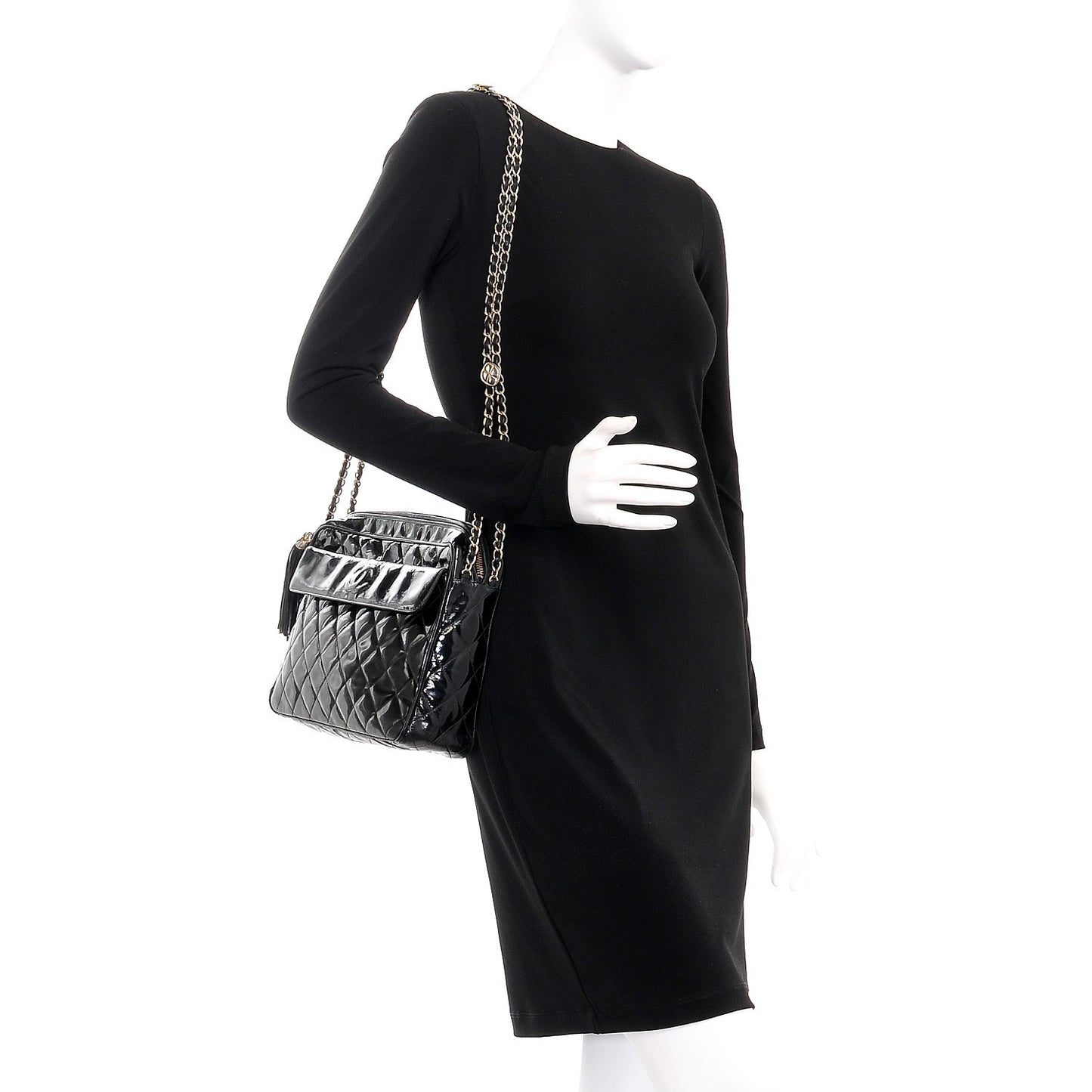 Patent Quilted Tassel Camera Case Black