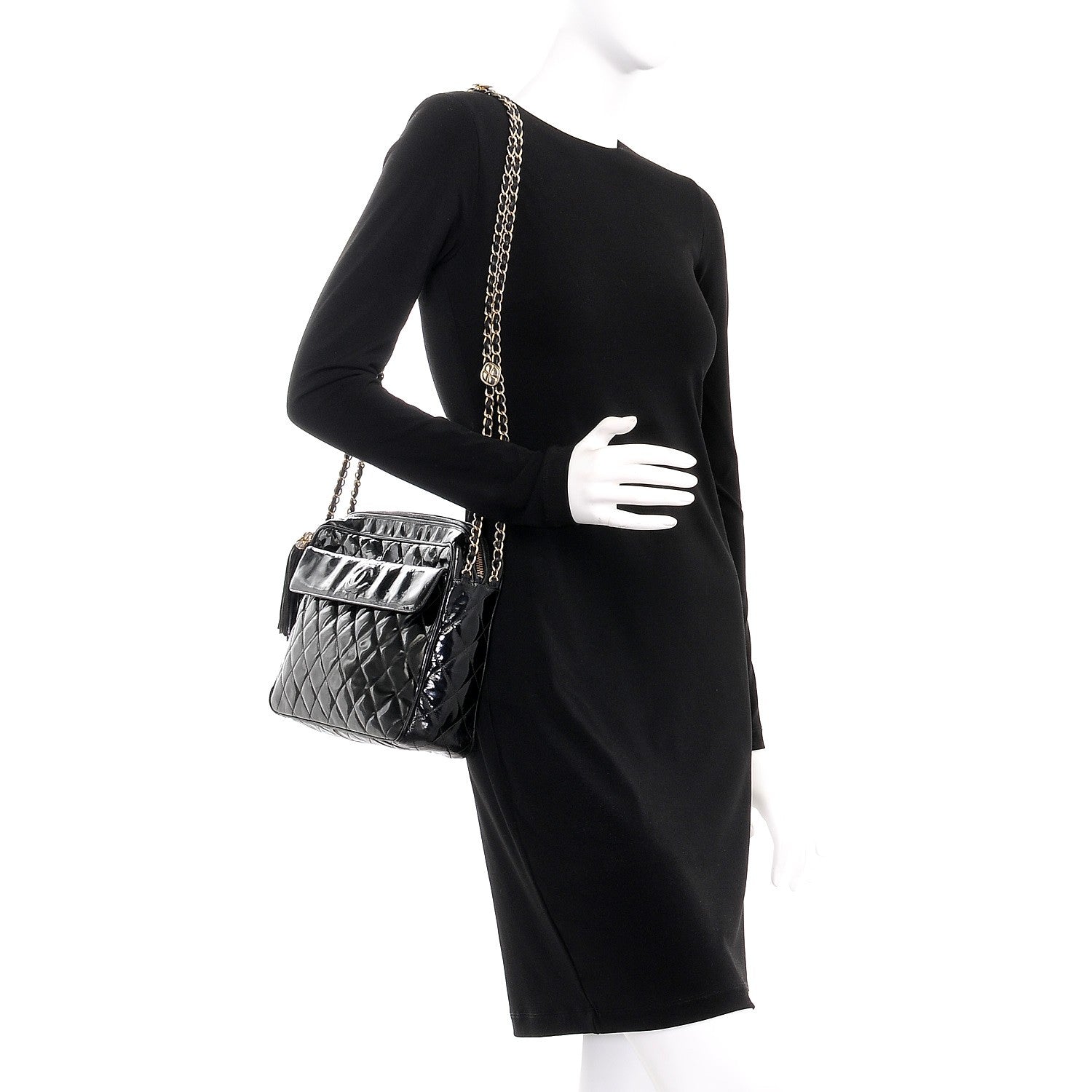 Chanel Patent Quilted Tassel Camera Case Black 2 of 10