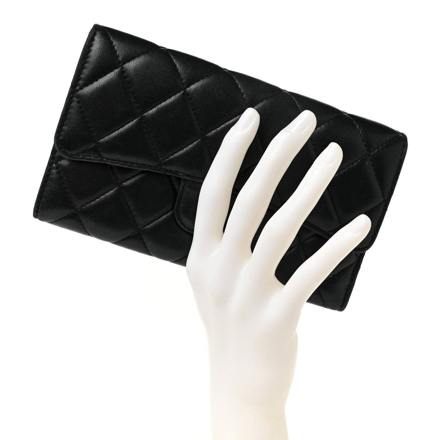 Lambskin Quilted Large Flap Wallet Black