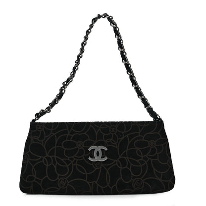 Chanel Suede Camellia Embossed Clutch Bag Black 1 of 7