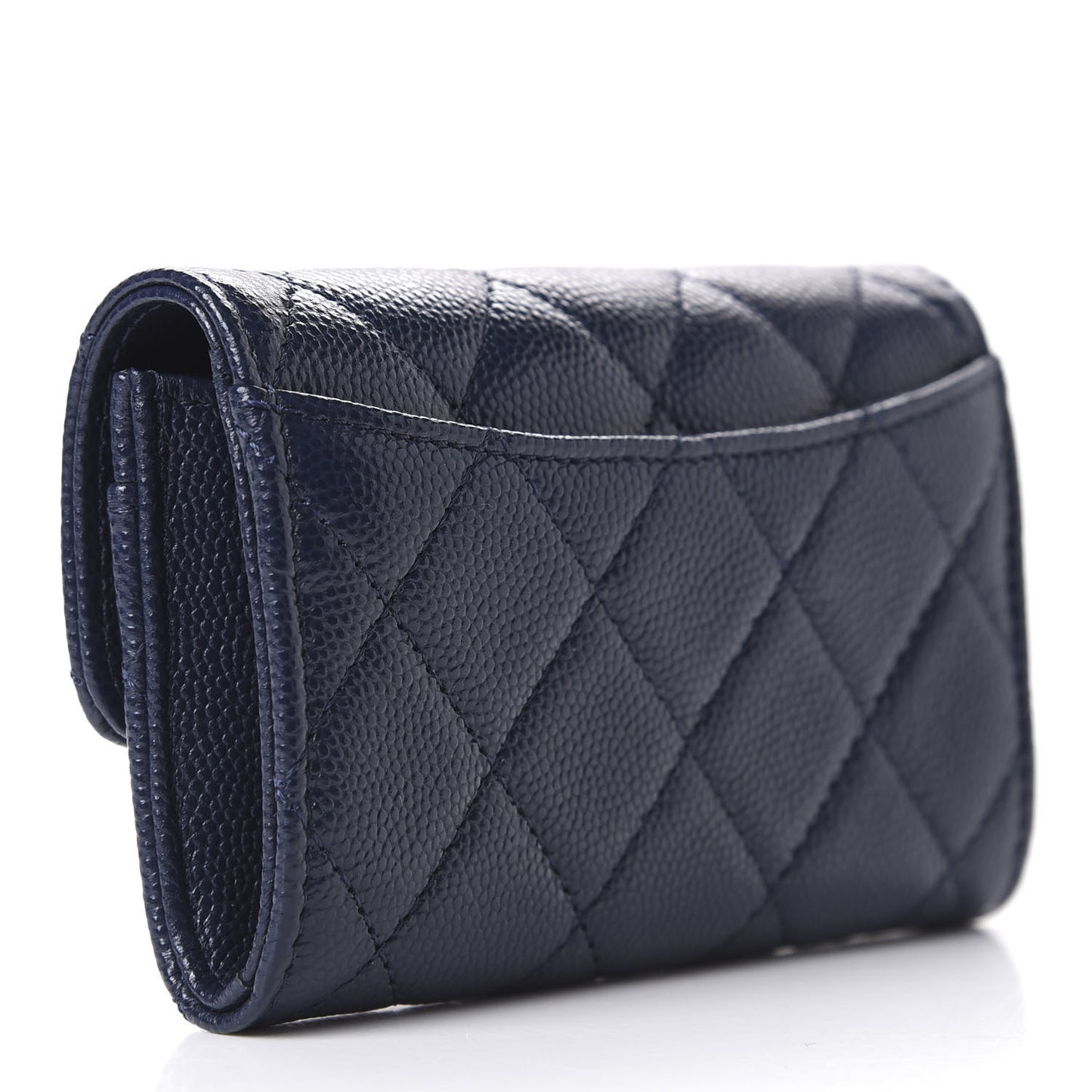 Caviar Quilted Flap Card Holder Wallet Navy Blue