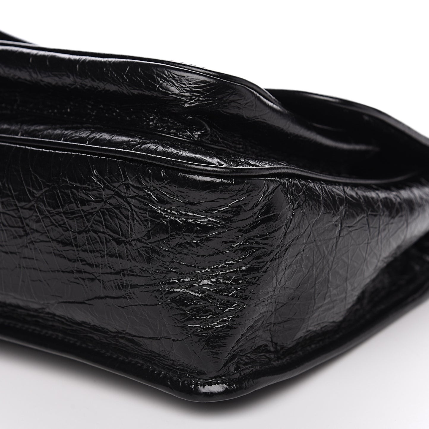 Crinkled Calfskin Matelasse Monogram Medium Niki Chain Satchel Black