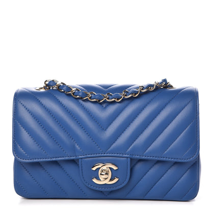 Chanel Lambskin Chevron Quilted Mini Rectangular Flap Blue 1 of 7