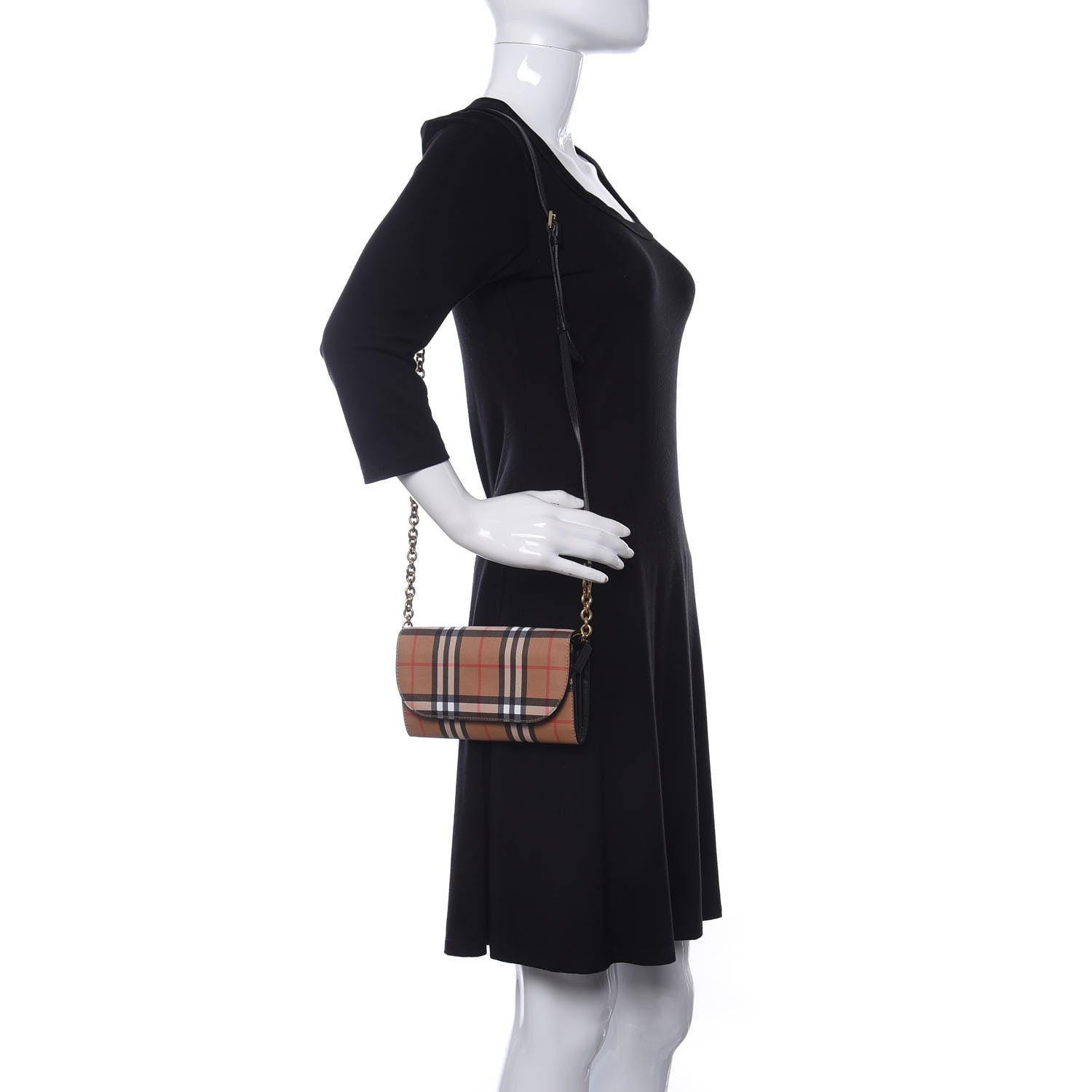 Burberry Vintage Check Henley Wallet On Chain Black 2 of 9