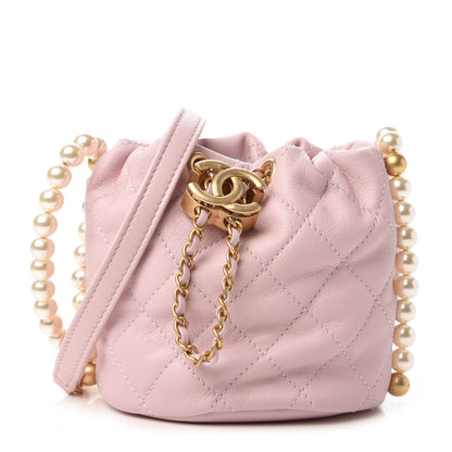 Chanel Calfskin Quilted Pearl Mini About Pearls Drawstring Bucket Light Pink 1 of 11