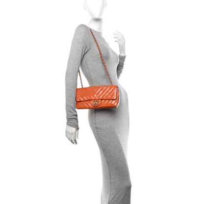 Chanel Patent Calfskin Chevron Quilted East West Flap Orange Pink 2 of 11