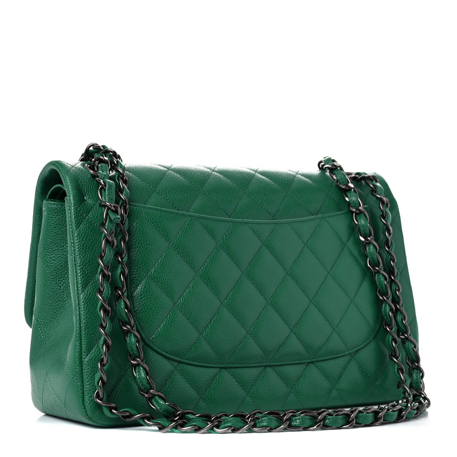 Chanel Caviar Quilted Jumbo Double Flap Green 3 of 12