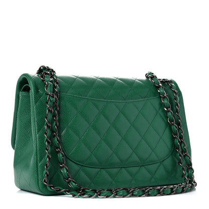 Chanel Caviar Quilted Jumbo Double Flap Green 3 of 12