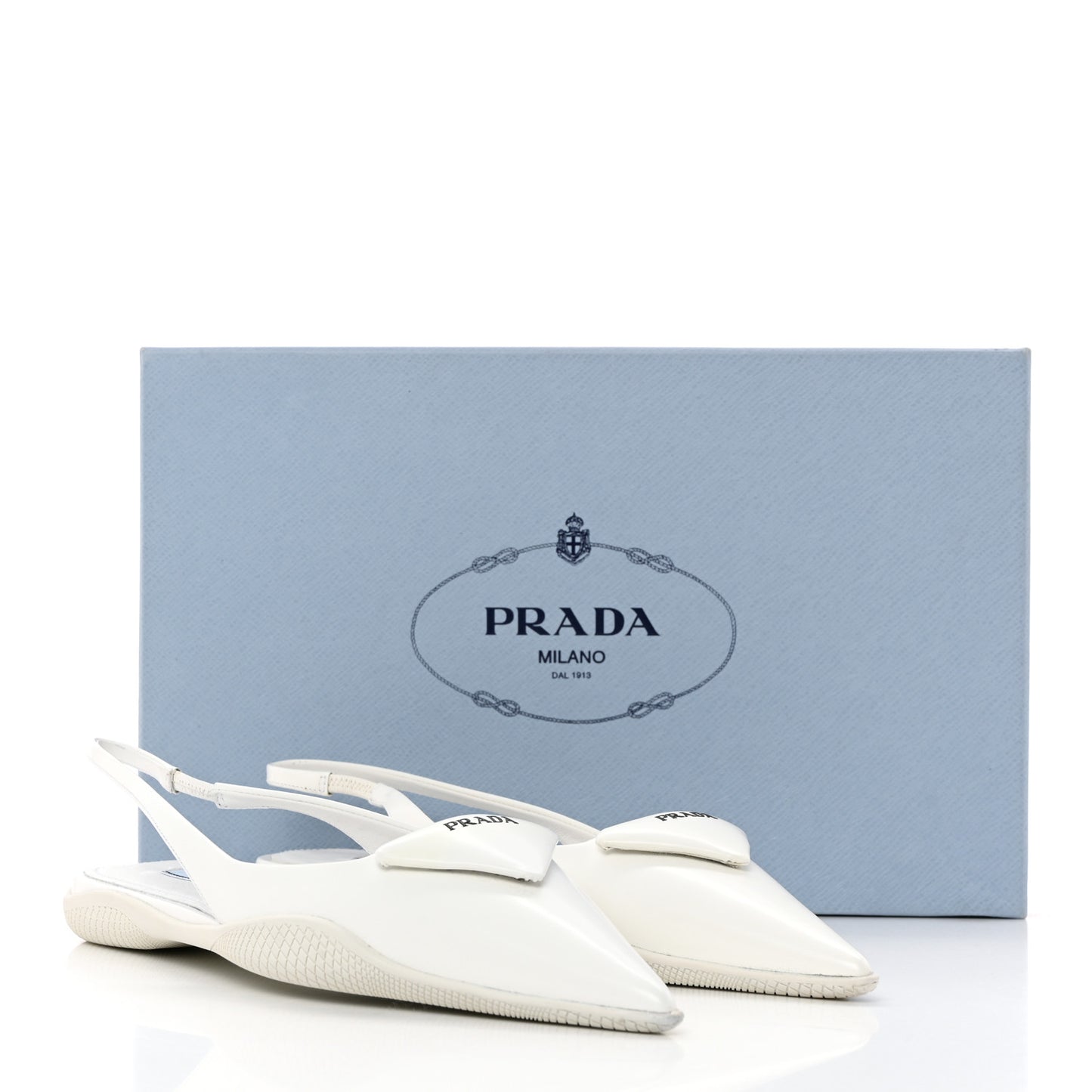 Spazzolato Triangle Logo Pointed Toe Slingback Flats 37 White