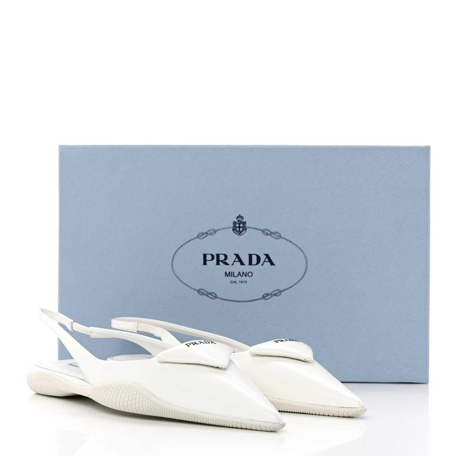 Prada Spazzolato Triangle Logo Pointed Toe Slingback Flats 37 White 12 of 12
