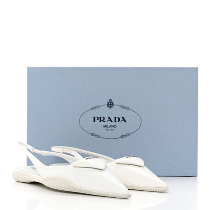 Prada Spazzolato Triangle Logo Pointed Toe Slingback Flats 37 White 12 of 12