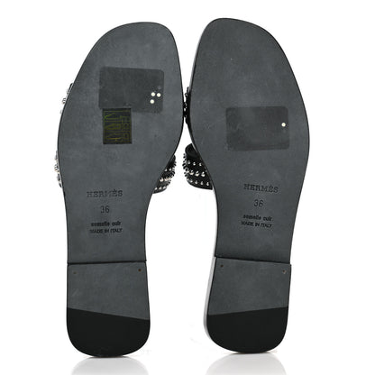 Hermes Calfskin Studded Oran Sandals 36 Black 5 of 10