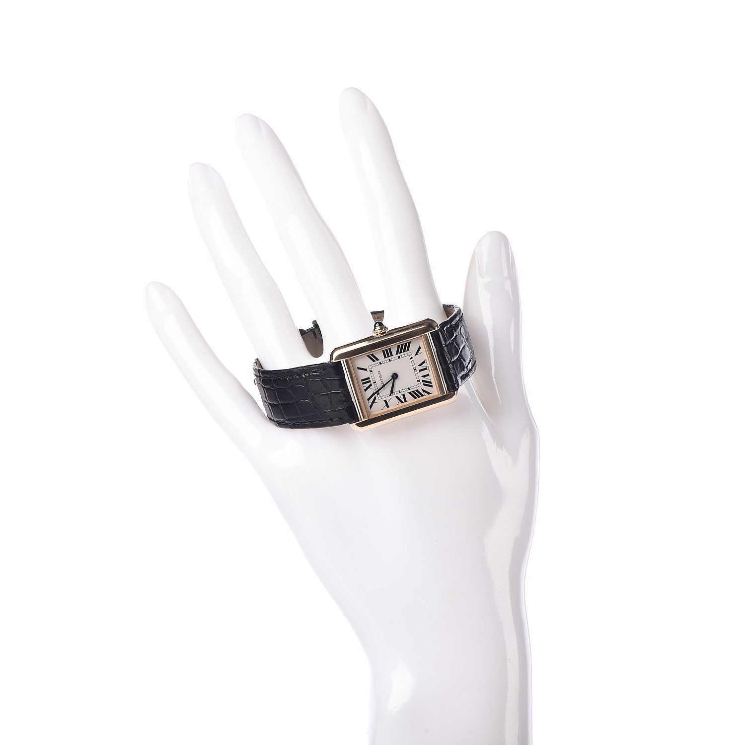 Cartier Stainless Steel 18K Yellow Gold Alligator 24mm Tank Solo Quartz Watch 2 of 10