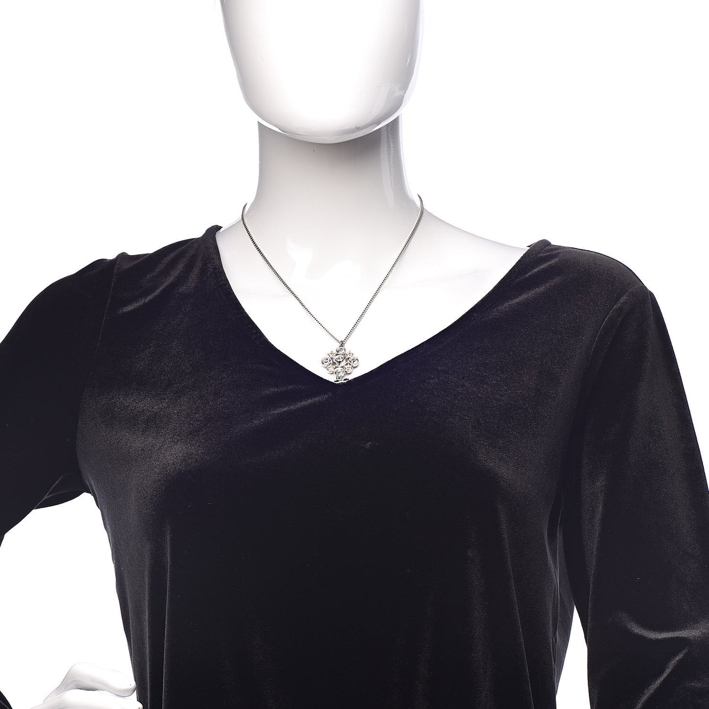 Crystal CC Drop Pendant Necklace Silver