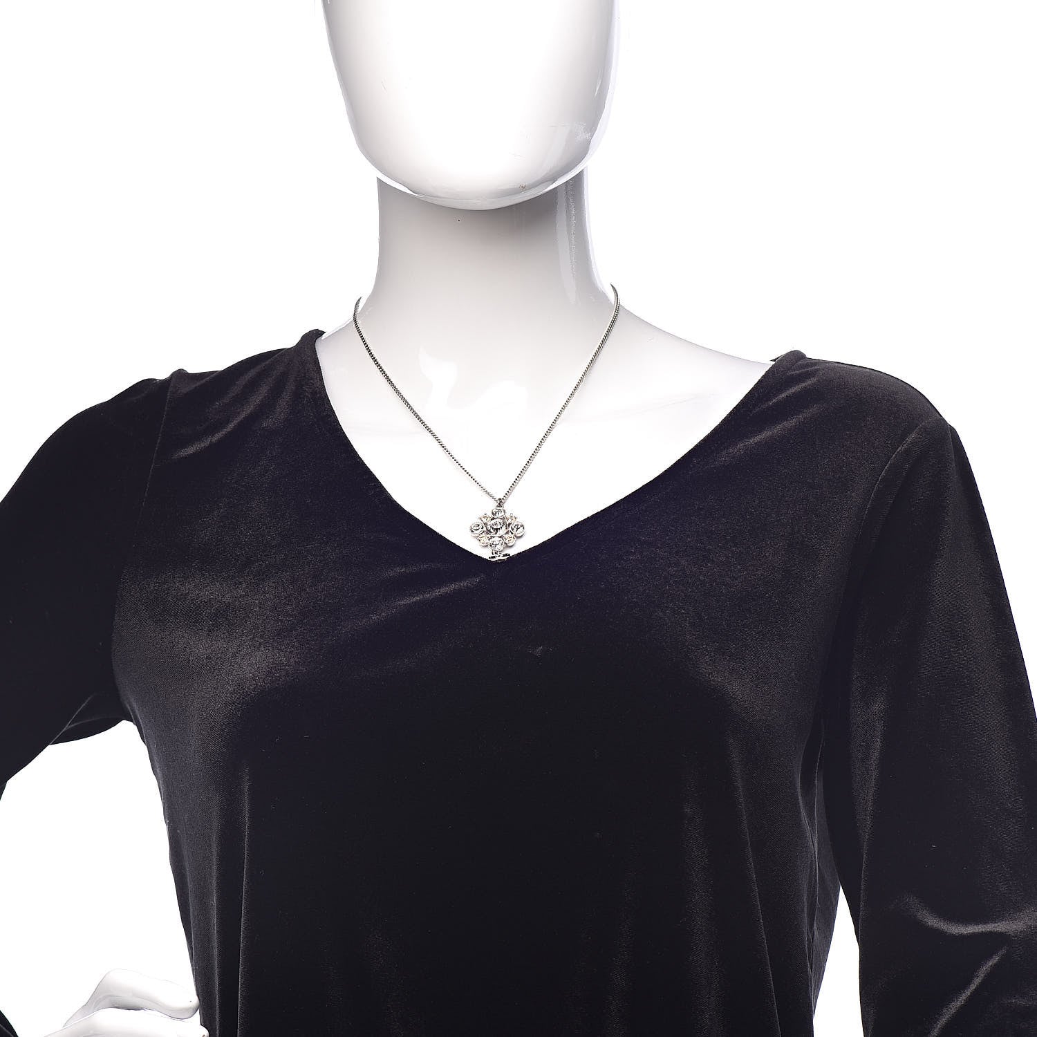 Chanel Crystal CC Drop Pendant Necklace Silver 2 of 6