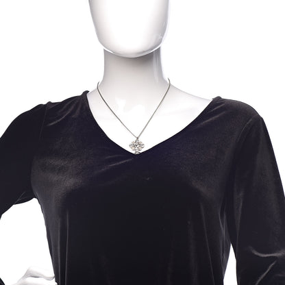 Chanel Crystal CC Drop Pendant Necklace Silver 2 of 6