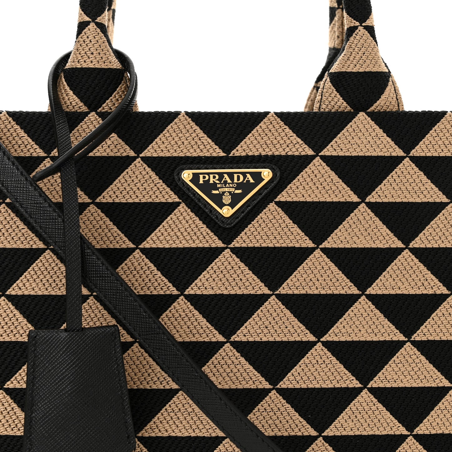 Jacquard Saffiano Triangolo Symbole Embroidered Small Tote Black Corda