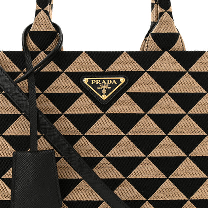 Prada Jacquard Saffiano Triangolo Symbole Embroidered Small Tote Black Corda 7 of 9