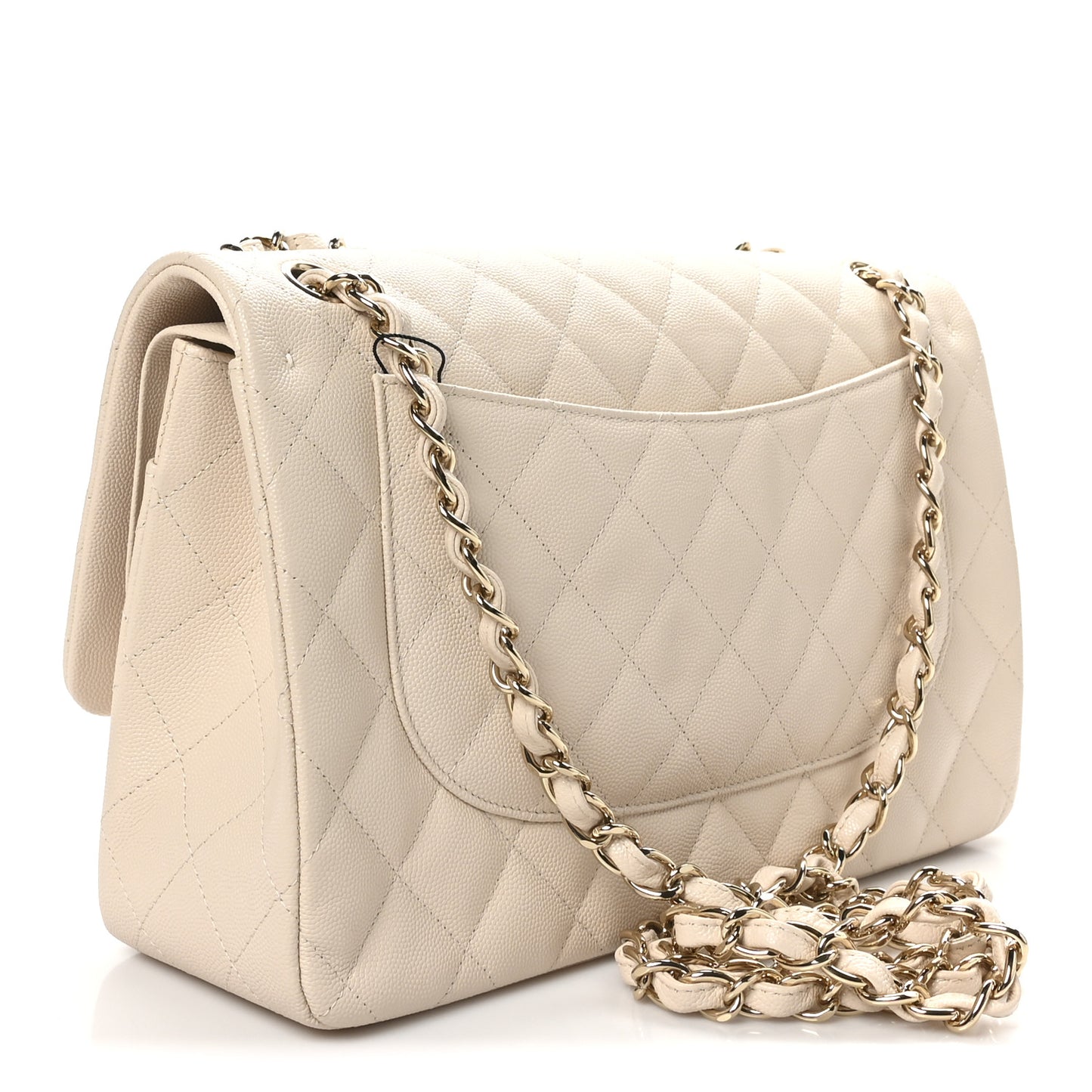 Caviar Quilted Jumbo Double Flap Light Beige