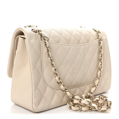 Chanel Caviar Quilted Jumbo Double Flap Light Beige 3 of 10