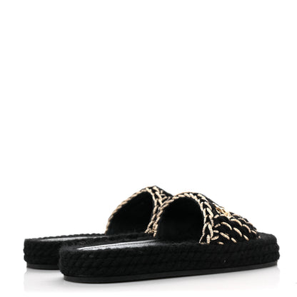 Chanel Braided Knit CC Mules 36 Black Gold 4 of 9