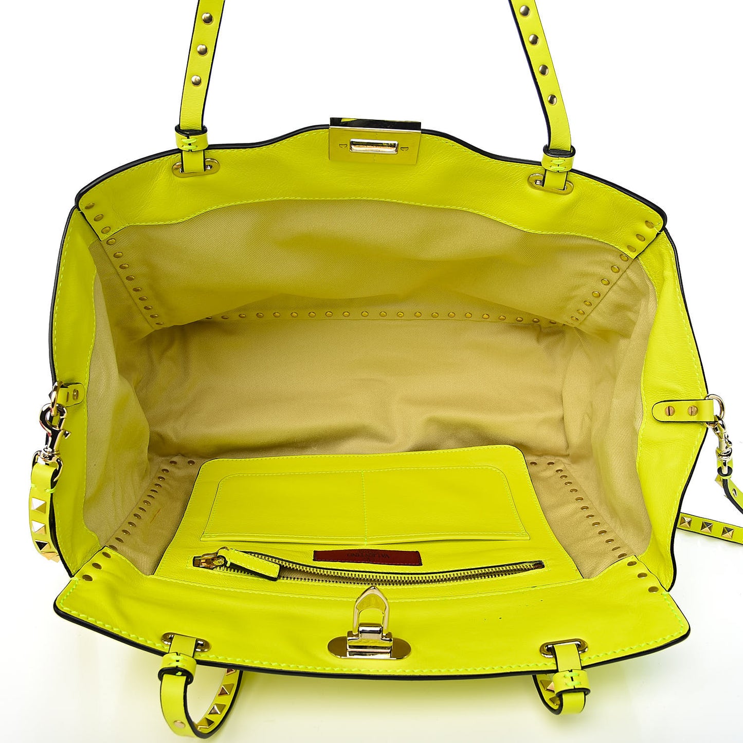 Vitello Medium Rockstud Tote Yellow Fluo
