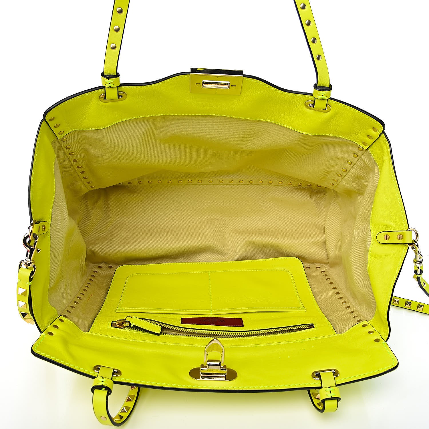 Valentino Garavani Vitello Medium Rockstud Tote Yellow Fluo 5 of 16