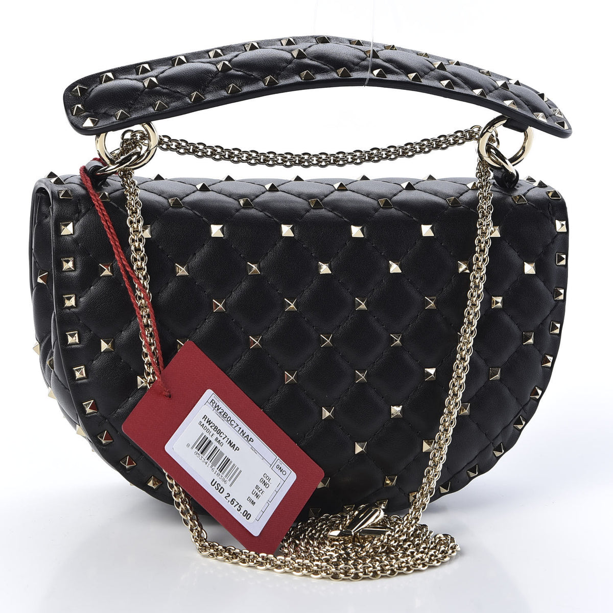 Nappa Medium Rockstud Spike Halfmoon Saddle Bag Black