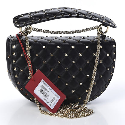 Valentino Garavani Nappa Medium Rockstud Spike Halfmoon Saddle Bag Black 2 of 10