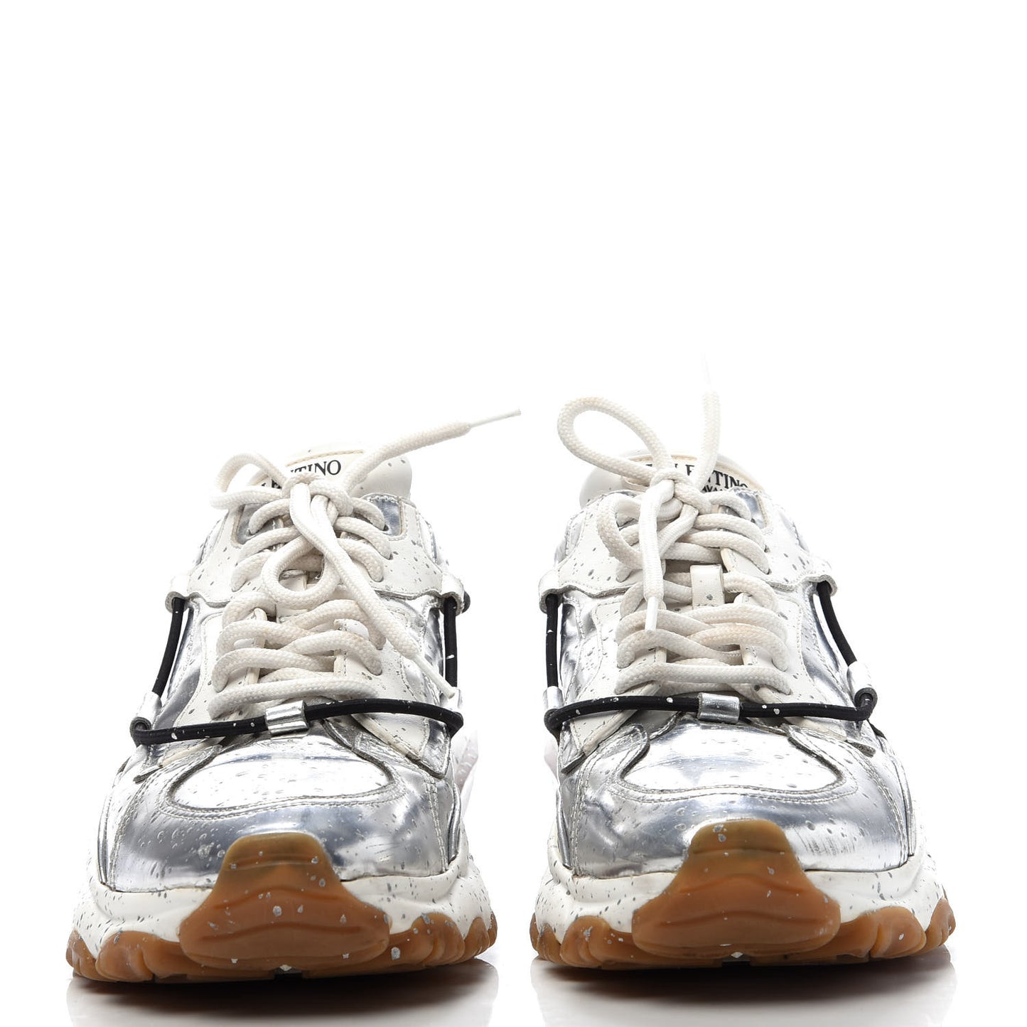 Metallic Calfskin Paint Splatter Mens Bounce Sneakers 41 Silver