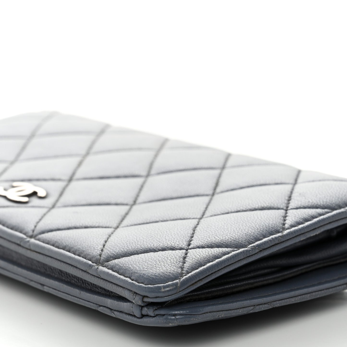 Lambskin Quilted Yen Wallet Blue