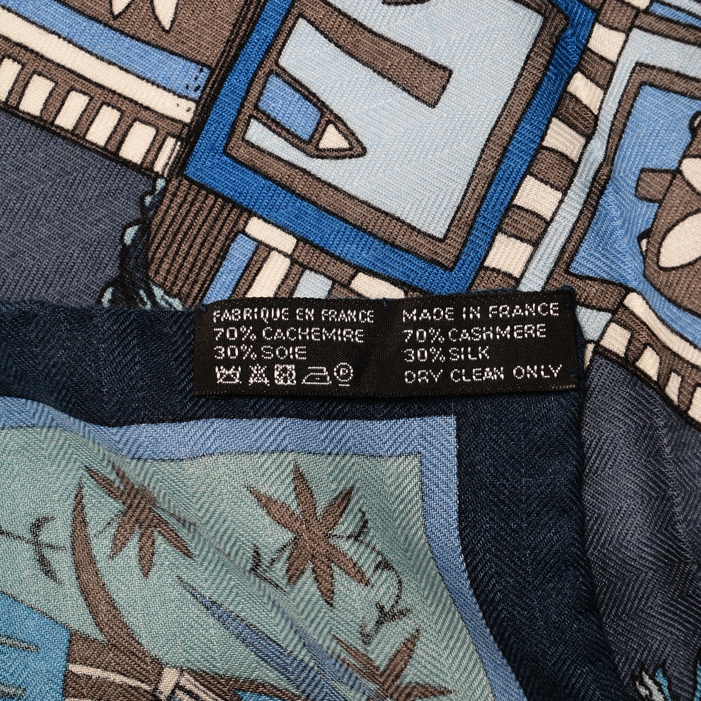 Cashmere Silk Kachinas Shawl 140 Marine Ciel Gris Bleuete