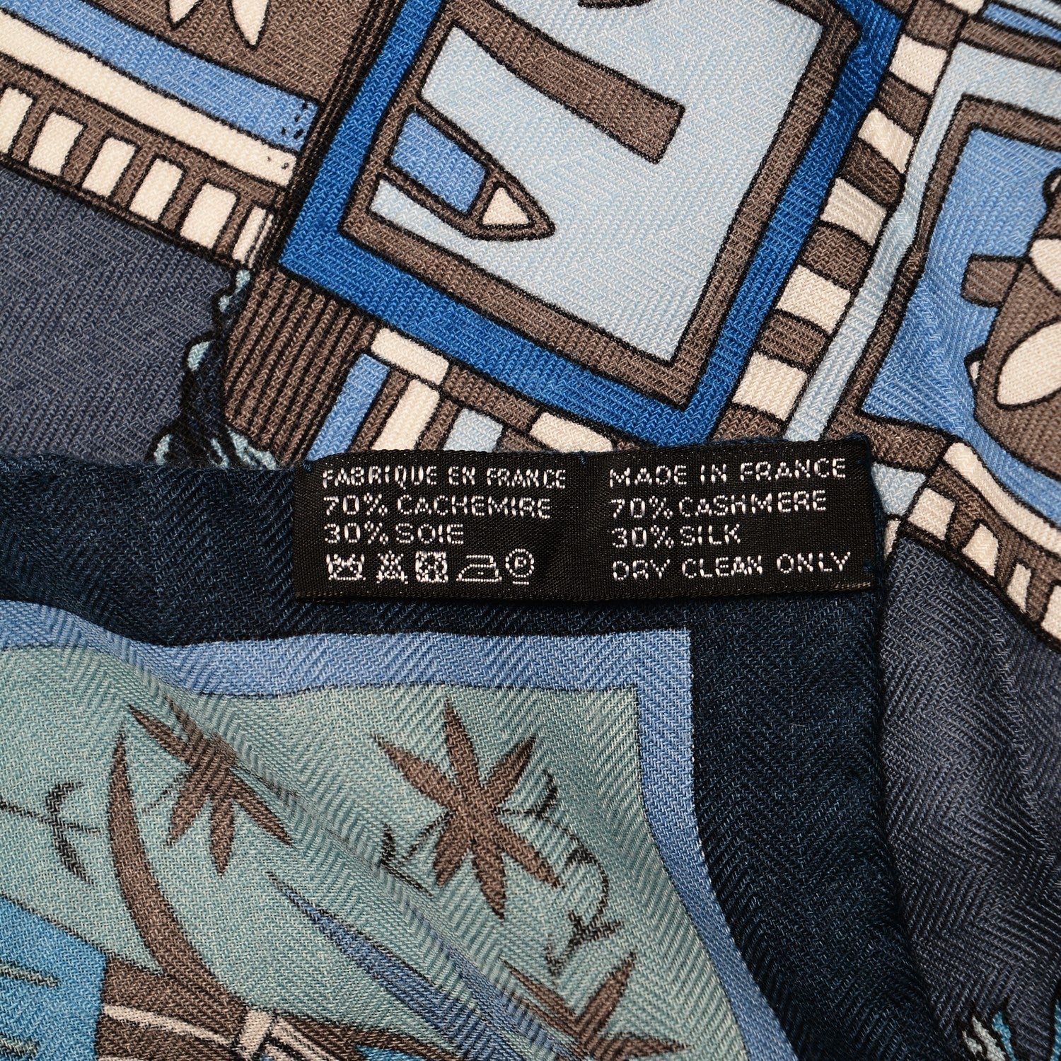Hermes Cashmere Silk Kachinas Shawl 140 Marine Ciel Gris Bleuete 7 of 7