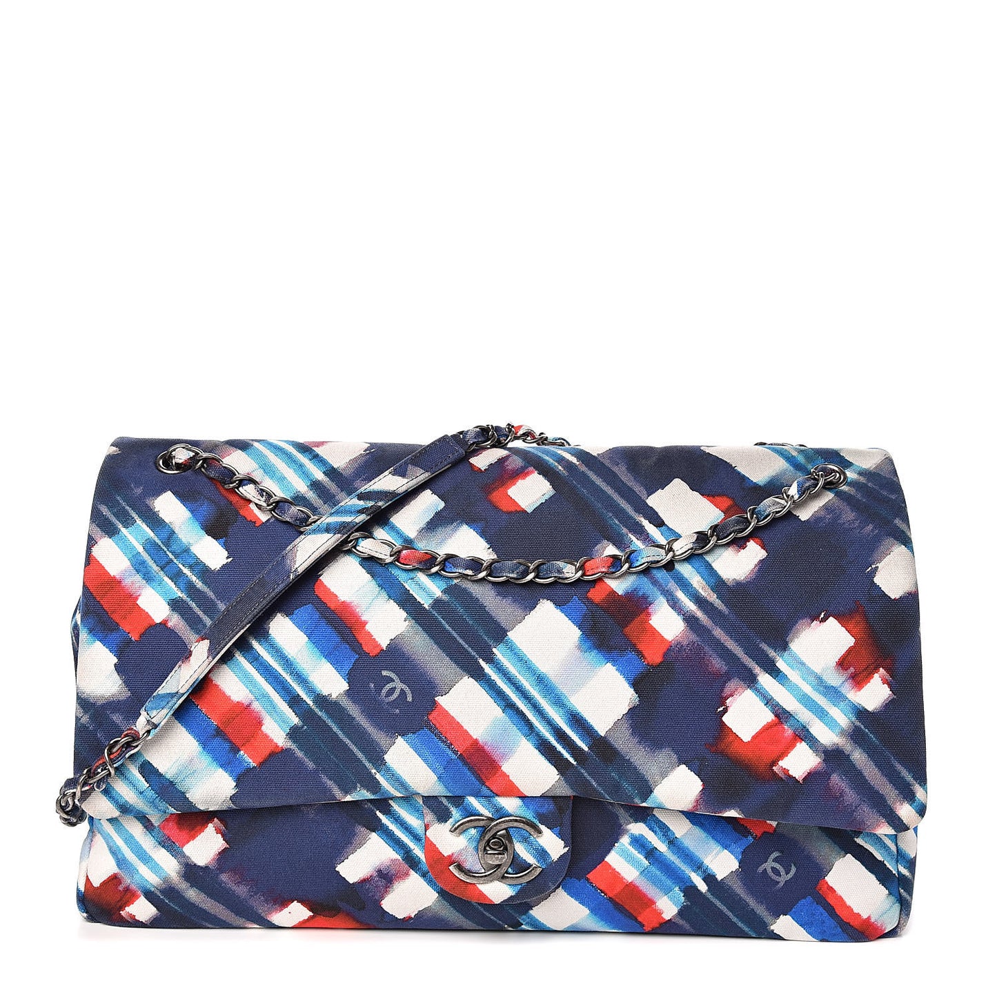 Canvas Airline Printed XXL Travel Flap Bag Blue Red White