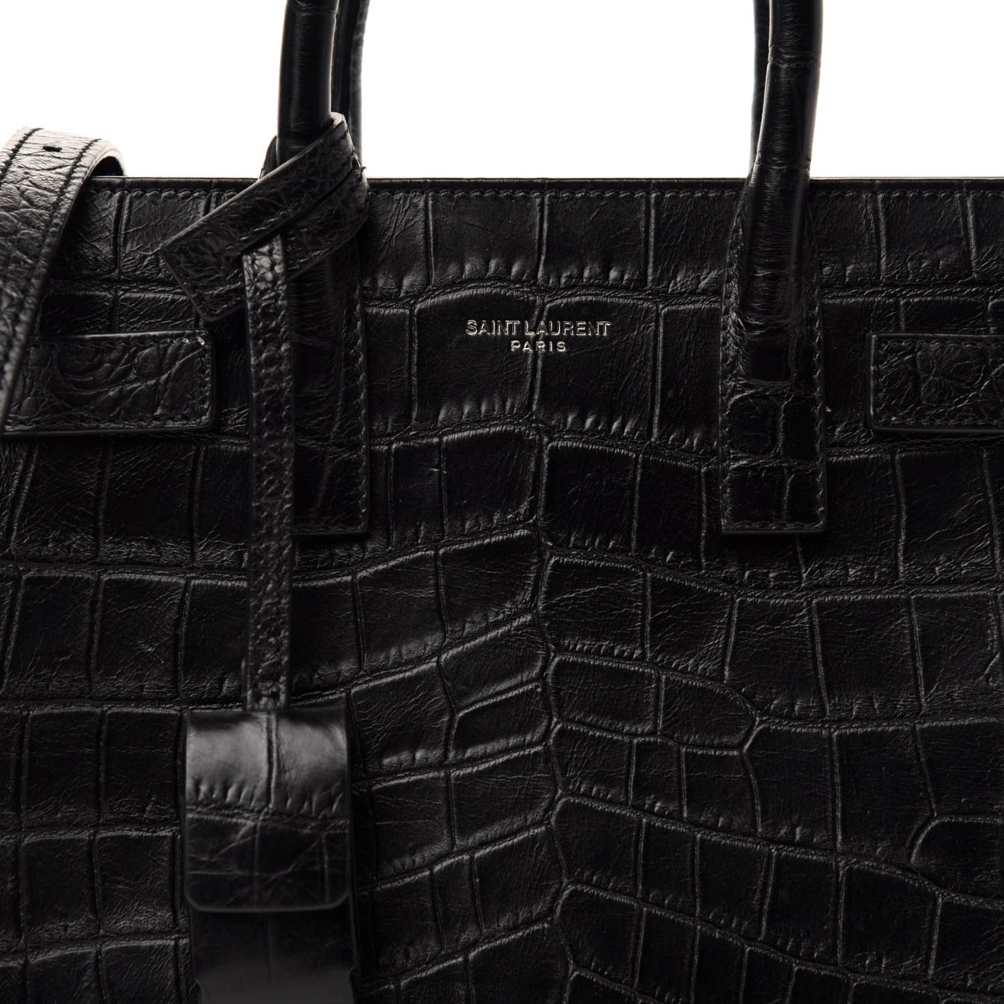 Calfskin Crocodile Embossed Nano Sac De Jour Black