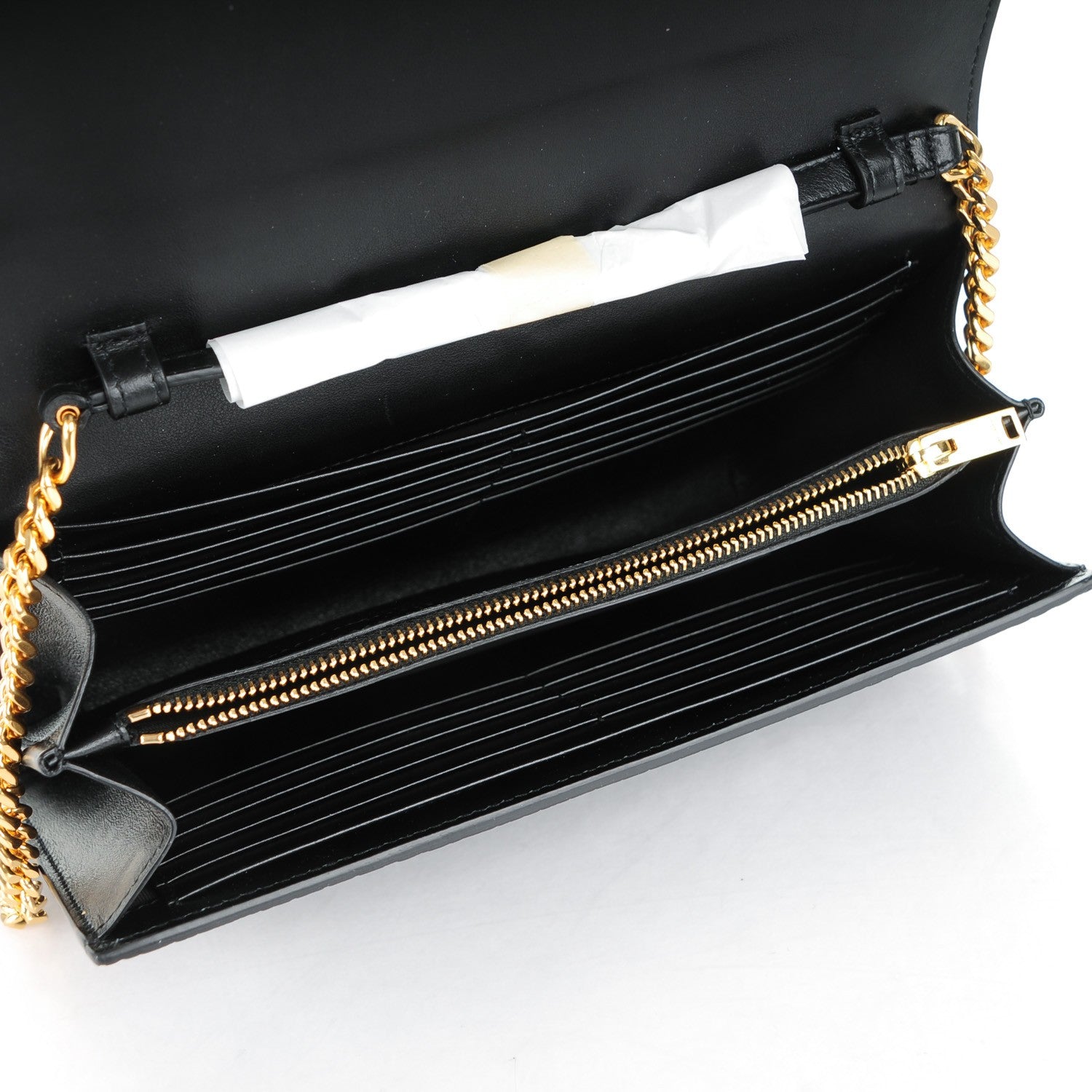 Saint Laurent Calfskin Crocodile Embossed Monogram Chain Wallet Nero Black 5 of 7