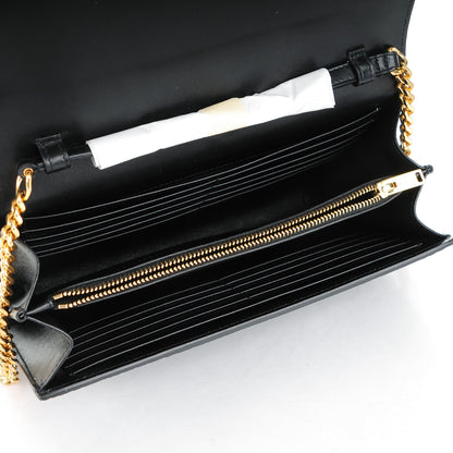 Saint Laurent Calfskin Crocodile Embossed Monogram Chain Wallet Nero Black 5 of 7