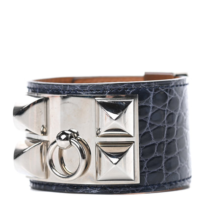 Hermes Shiny Alligator Collier De Chien CDC Bracelet S Bleu Marine 1 of 7