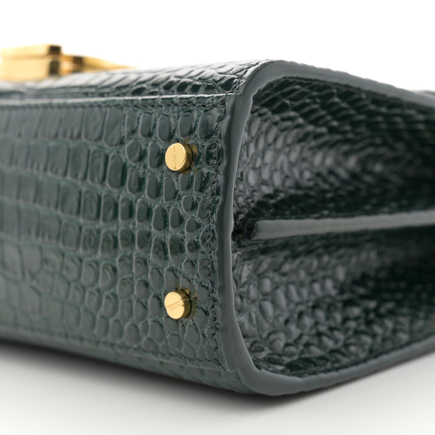 Calfskin Crocodile Embossed Mini Classic Monogram Cassandra Top Handle Green