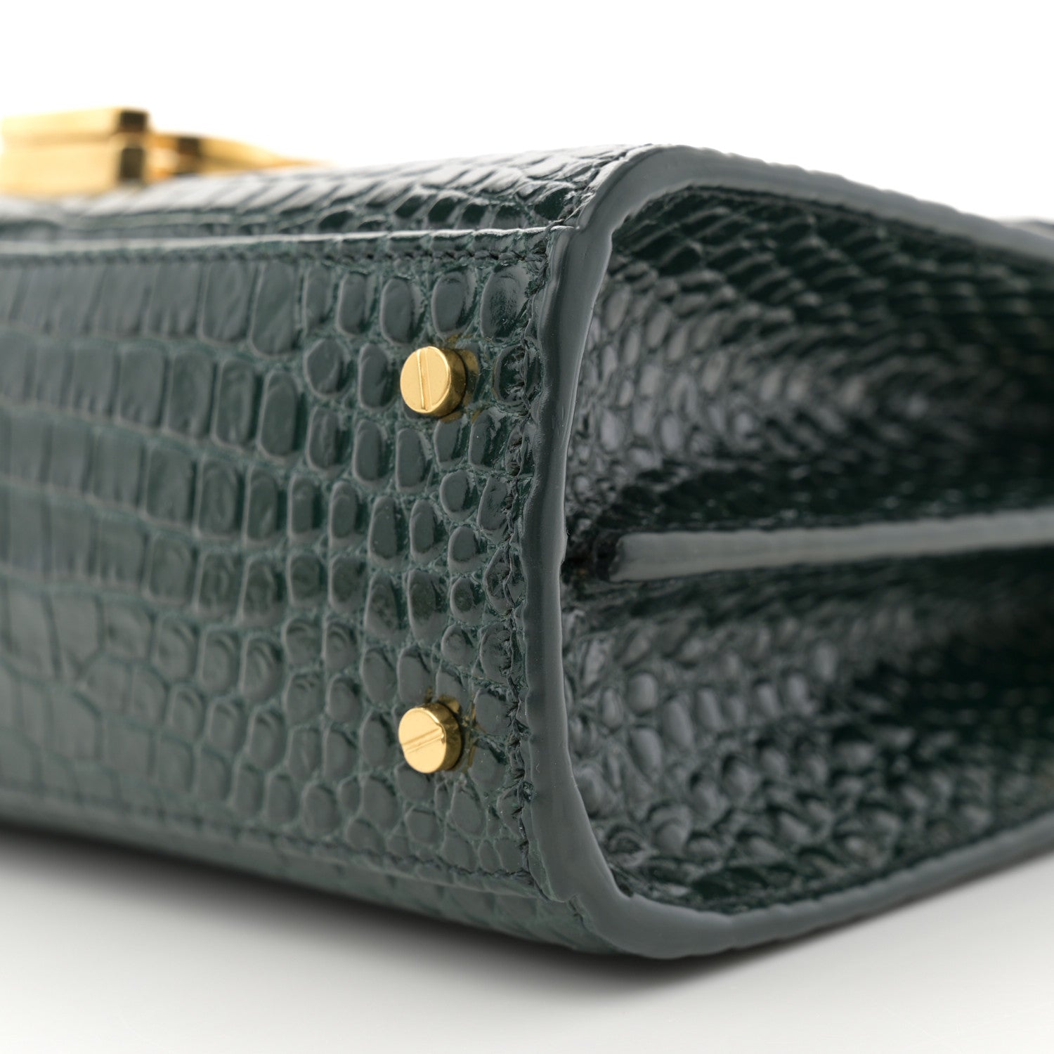 Saint Laurent Calfskin Crocodile Embossed Mini Classic Monogram Cassandra Top Handle Green 10 of 11