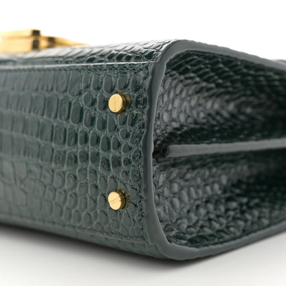 Saint Laurent Calfskin Crocodile Embossed Mini Classic Monogram Cassandra Top Handle Green 10 of 11