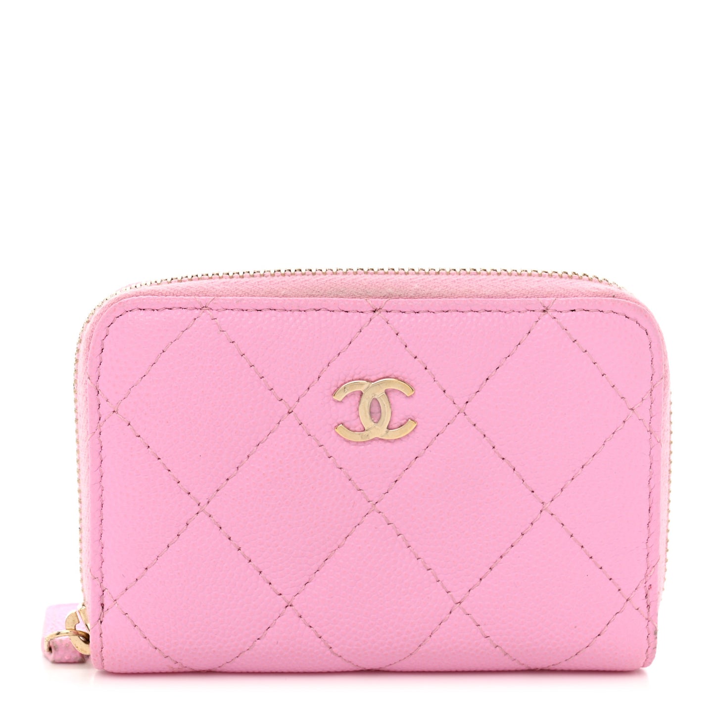 Caviar Quilted Zip Coin Purse Pink