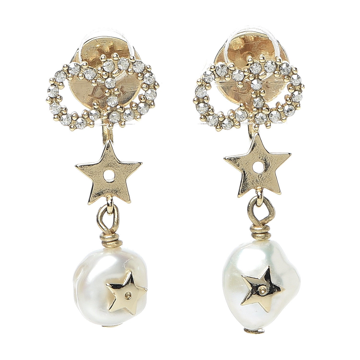 Christian Dior Crystal Pearl Shiny-D Earrings Gold 1 of 5
