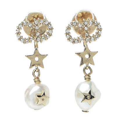 Christian Dior Crystal Pearl Shiny-D Earrings Gold 1 of 5