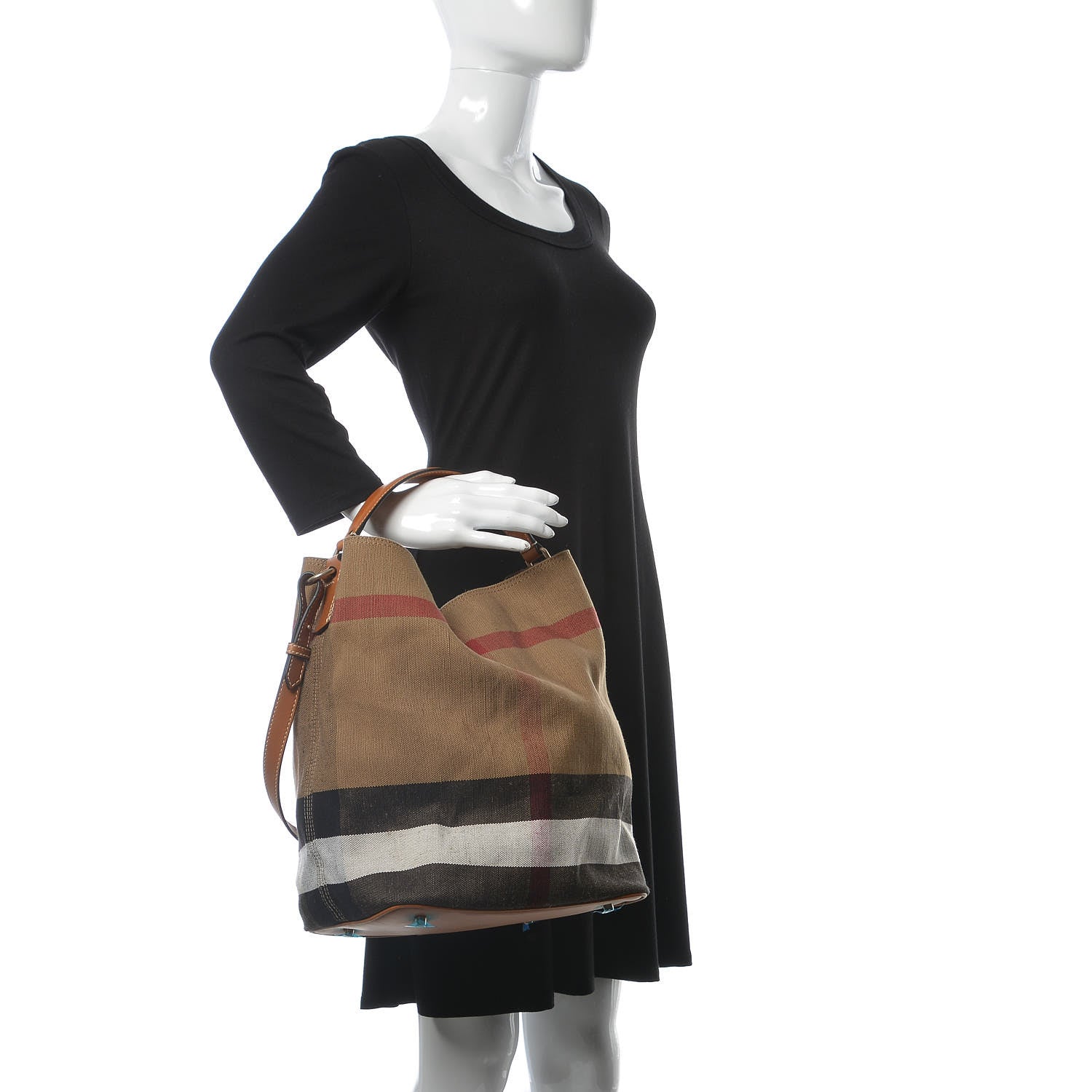 Burberry Canvas Mega Check Medium Ashby Hobo Saddle Brown 2 of 8