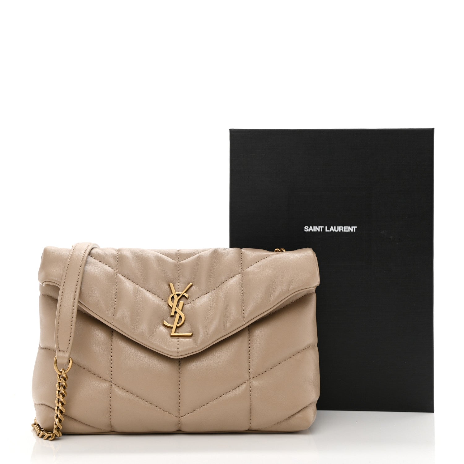 Saint Laurent Lambskin Quilted Toy Loulou Puffer Monogram Chain Satchel Nude Powder 10 of 10