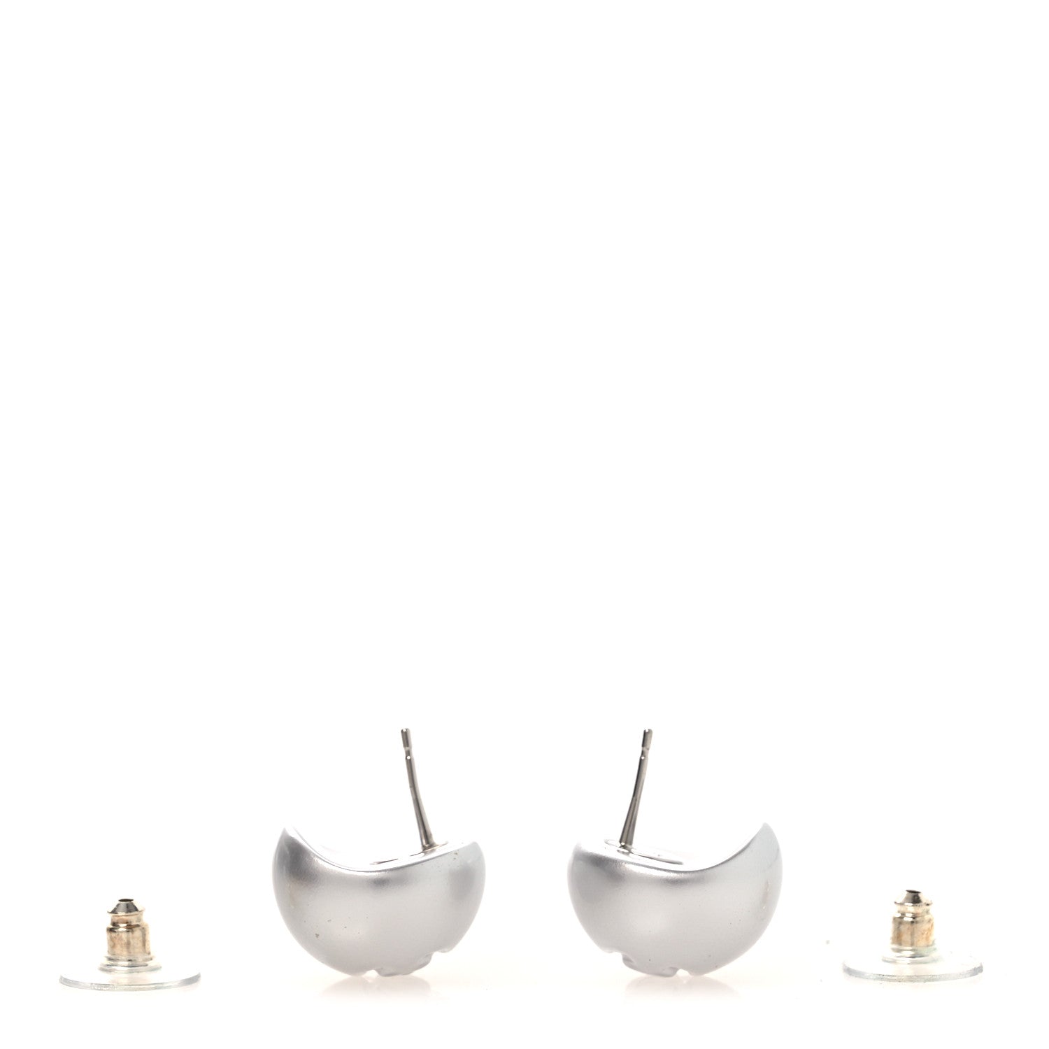Chanel Resin Metal CC Stud Earrings Silver Pearly White 3 of 5
